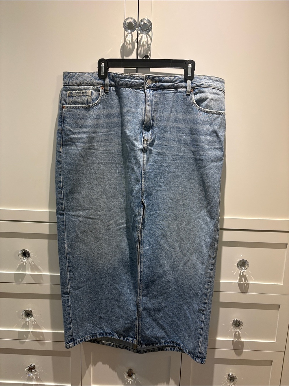 Classic Light Blue Denim Midi Skirt